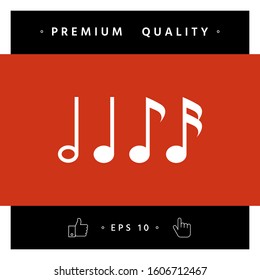 Symbol of Music, notes. Sixteenth note, Eighth note, quarter note and half note