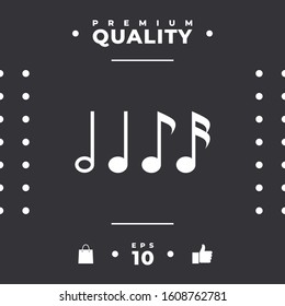 Symbol of Music, notes. Sixteenth note, Eighth note, quarter note and half note