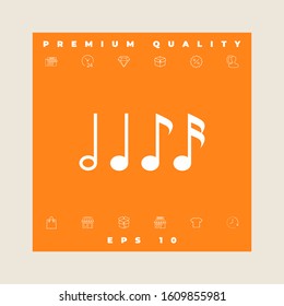 Symbol of Music, notes. Sixteenth note, Eighth note, quarter note and half note