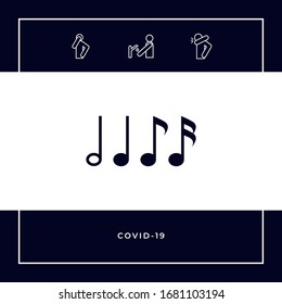 Symbol der Musik, Noten. Sechzehnte Note, Achte Note, Viertelnote und Halbnote