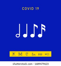 Symbol of Music, notes. Sixteenth note, Eighth note, quarter note and half note