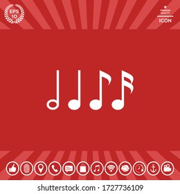 Symbol of Music, notes. Sixteenth note, Eighth note, quarter note and half note