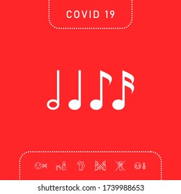 Symbol of Music, notes. Sixteenth note, Eighth note, quarter note and half note
