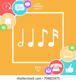 Symbol of Music, notes. Sixteenth note, Eighth note, quarter note and half note 