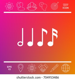 Symbol of Music, notes. Sixteenth note, Eighth note, quarter note and half note 