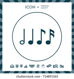 Symbol of Music, notes. Sixteenth note, Eighth note, quarter note and half note 