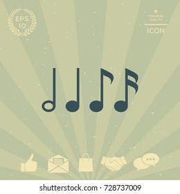 Symbol of Music, notes. Sixteenth note, Eighth note, quarter note and half note 