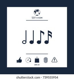Symbol of Music, notes. Sixteenth note, Eighth note, quarter note and half note 