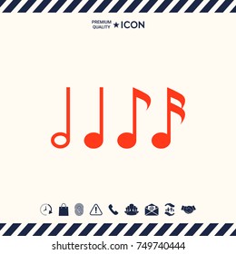 Symbol of Music, notes. Sixteenth note, Eighth note, quarter note and half note 