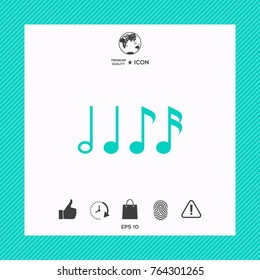 Symbol of Music, notes. Sixteenth note, Eighth note, quarter note and half note 