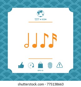 Symbol of Music, notes. Sixteenth note, Eighth note, quarter note and half note 
