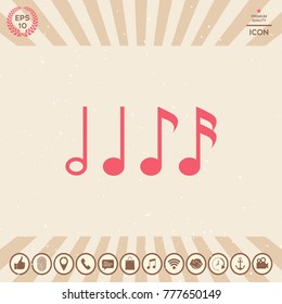Symbol of Music, notes. Sixteenth note, Eighth note, quarter note and half note 