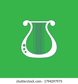 symbol of music vector illustration, harp instrument icon, isolated on green