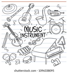 Symbol of musical instruments in doodle style vector illustration.