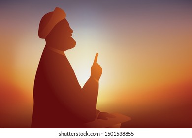 Symbol of the Shi’ite Muslim religion with an Ayatollah who prays and preaches in front of his followers by holding out his finger.