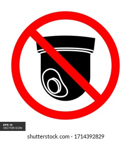 The symbol must not watch CCTV that is isolated on a white background with a red ban sign. Vector illustration.