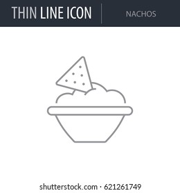 Symbol of Nachos. Thin line Icon of Food. Stroke Pictogram Graphic for Web Design. Quality Outline Vector Symbol Concept. Premium Mono Linear Beautiful Plain Laconic Logo