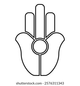 Symbol Natib Qadish Kappu palm Hamsa Levantian neo paganism neopaganism religious symbol Hand indian paganism contour outline line icon black color vector illustration image thin flat style