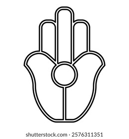 Symbol Natib Qadish Kappu palm Hamsa Levantian neo paganism neopaganism religious symbol Hand indian paganism contour outline line icon black color vector illustration image thin flat style