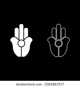 Symbol Natib Qadish Kappu palm Hamsa Levantian neo paganism neopaganism religious symbol Hand indian paganism set icon white color vector illustration image solid fill outline contour line thin flat 