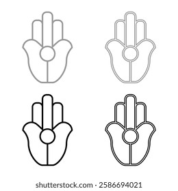 Symbol Natib Qadish Kappu palm Hamsa Levantian neo paganism neopaganism religious symbol Hand indian paganism set icon grey black color vector illustration image solid fill outline contour line thin 