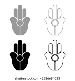 Symbol Natib Qadish Kappu palm Hamsa Levantian neo paganism neopaganism religious symbol Hand indian paganism set icon grey black color vector illustration image solid fill outline contour line thin 