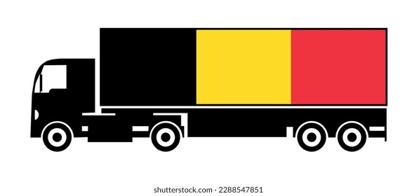 Symbol of National Delivery Truck with Flag of Belgium, National Trucking Icon and Belgium flag, international humanitarian aid, isolated on white background, side view