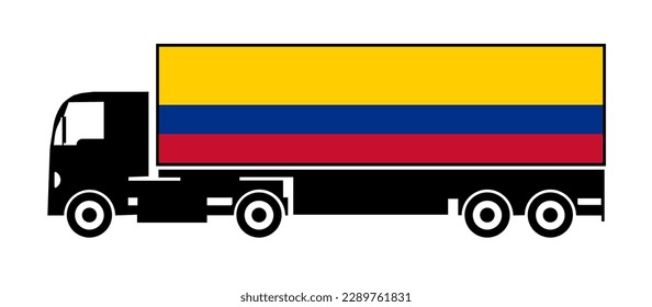 Symbol of National Delivery Truck with Flag of Colombia, National Trucking Icon and Colombia flag, international humanitarian aid, isolated on white background, side view