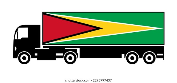 Symbol of National Delivery Truck with Flag of Guyana, National Trucking Icon and Guyana flag, international humanitarian aid, isolated on white background, side view