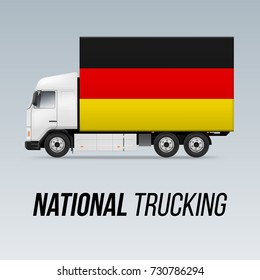 Symbol of National Delivery Truck with Flag of Germany. National Trucking Icon and German flag