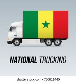 Symbol of National Delivery Truck with Flag of Senegal. National Trucking Icon and Senegalese flag