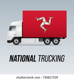 Symbol of National Delivery Truck with Flag of Isle of Man. National Trucking Icon and flag design