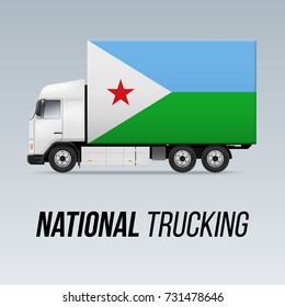 Symbol of National Delivery Truck with Flag of Djibouti. National Trucking Icon and Djiboutian flag