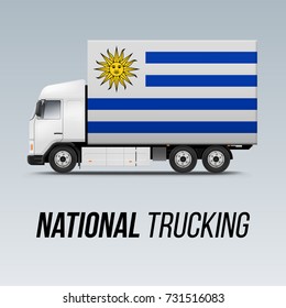 Symbol of National Delivery Truck with Flag of Uruguay. National Trucking Icon and Uruguayan flag