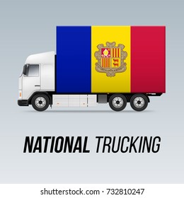 Symbol of National Delivery Truck with Flag of Andorra. National Trucking Icon and Andorran flag