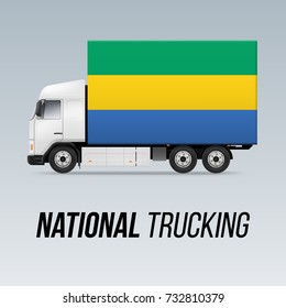 Symbol of National Delivery Truck with Flag of Gabon. National Trucking Icon and Gabonese flag