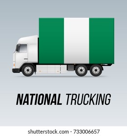 Symbol of National Delivery Truck with Flag of Nigeria. National Trucking Icon and Nigerian flag