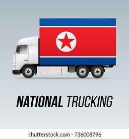 Symbol of National Delivery Truck with Flag of North Korea. National Trucking Icon and North Korean flag