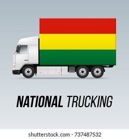 Symbol of National Delivery Truck with Flag of Bolivia. National Trucking Icon and Bolivian flag