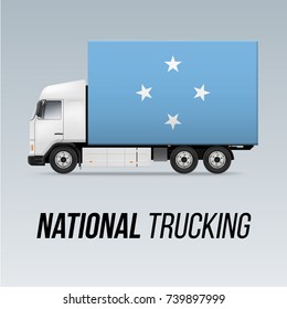Symbol of National Delivery Truck with Flag of Federated States of Micronesia. National Trucking Icon and flag design