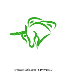 A symbol of nature - green unicorn logo. Vector abstract illustration