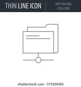 Symbol of Network Folder. Thin line Icon of Network Technology. Stroke Pictogram Graphic for Web Design. Quality Outline Vector Symbol Concept. Premium Mono Linear Beautiful Plain Laconic Logo