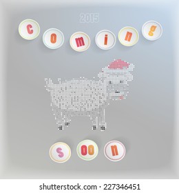 symbol of new 2015 year - the sheep made of many round stickers