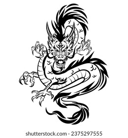 Symbol of New 2024 year. Traditional Chinese Dragon for tattoo design, symbol of New 2024 year