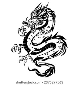 Symbol of New 2024 year. Traditional Chinese Dragon for tattoo design, symbol of New 2024 year