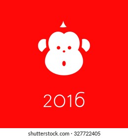 Symbol of the New Year 2016. Design iIllustration monkey. Red background