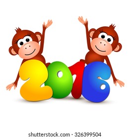 Symbol New Year 2016, Monkey. Postcard Happy New Year 2016 Year