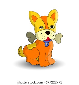 Symbol of the new year 2018, orange dog, holding a bone in the teeth, cartoon on a white background.vector