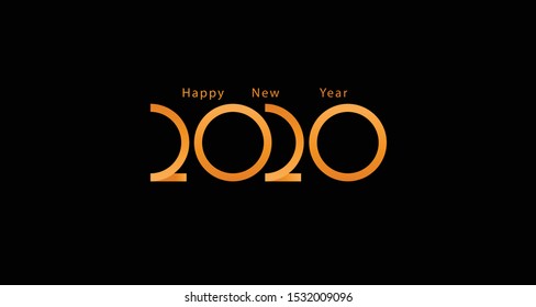 the symbol of the new year 2020 in gold numbers on a black background and the inscription-happy new year