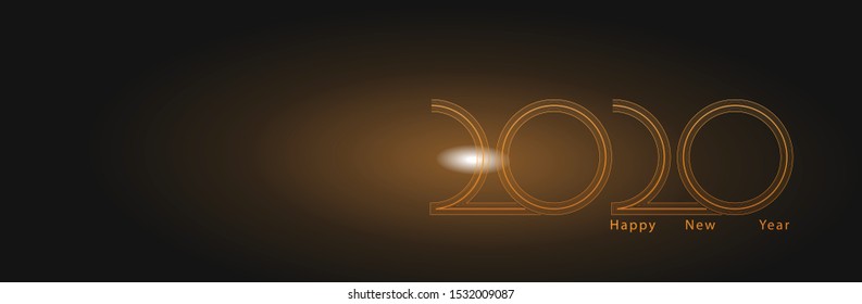 The symbol of The new year 2020 Golden lines Numbers with a Glare on a Black Background and the Inscription-Happy New Year. Vector.